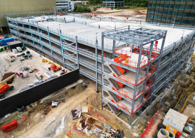 Striking drone construction photo of multi-storey car park.